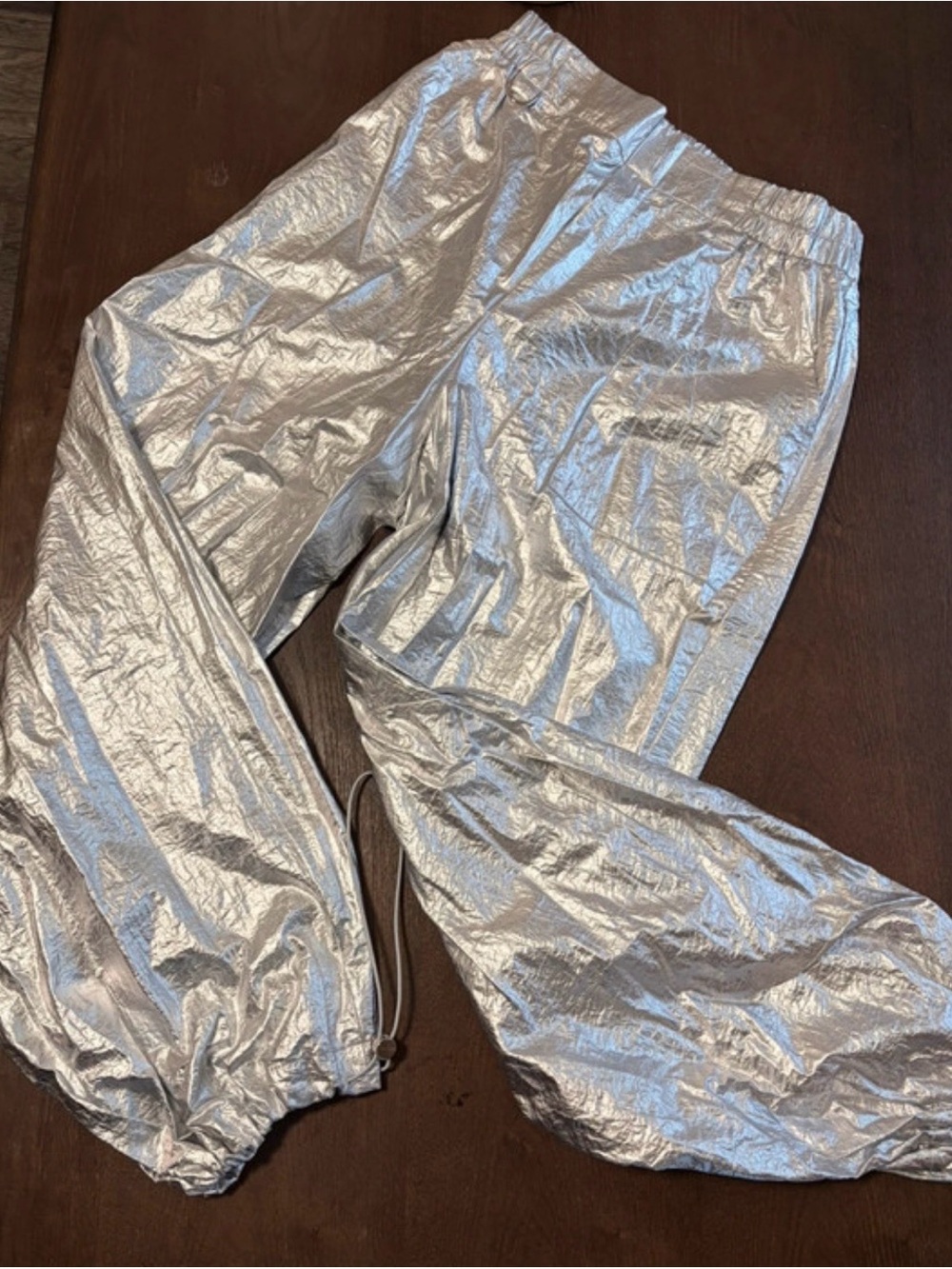 Zara Silver Metallic Elastic Waist Joggers